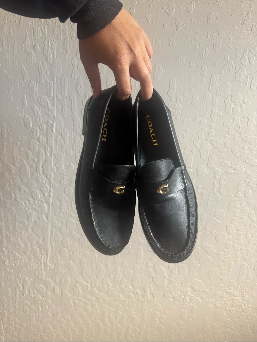 Coach Black Leather Slip-On Loafers with Gold Accent